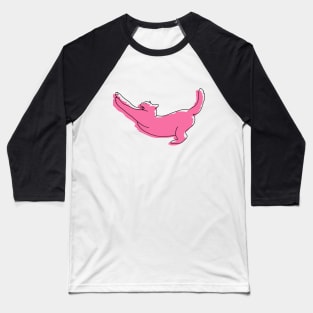 Bright Pink Cat Stretching Baseball T-Shirt